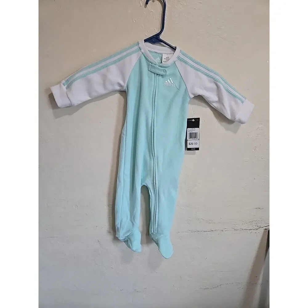 Adidas Micro Fleece Footie Lt Aqua. 9m. New